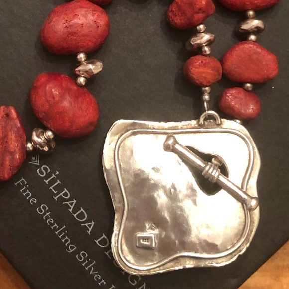 Rare Silpada Sterling Silver Red Sponge Coral Toggle Clasp Necklace N0900 - Picture 15 of 16